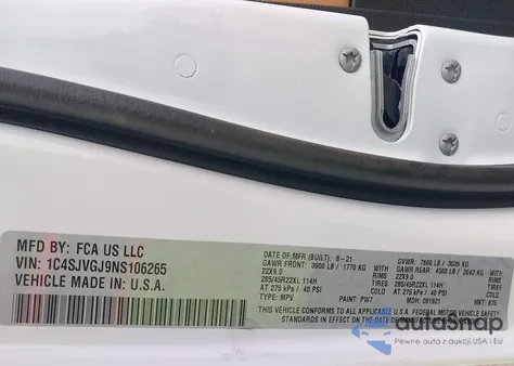 2022 Jeep Grand Wagoneer Series Iii from USA, damaged, VIN 1C4SJVGJ9NS106265